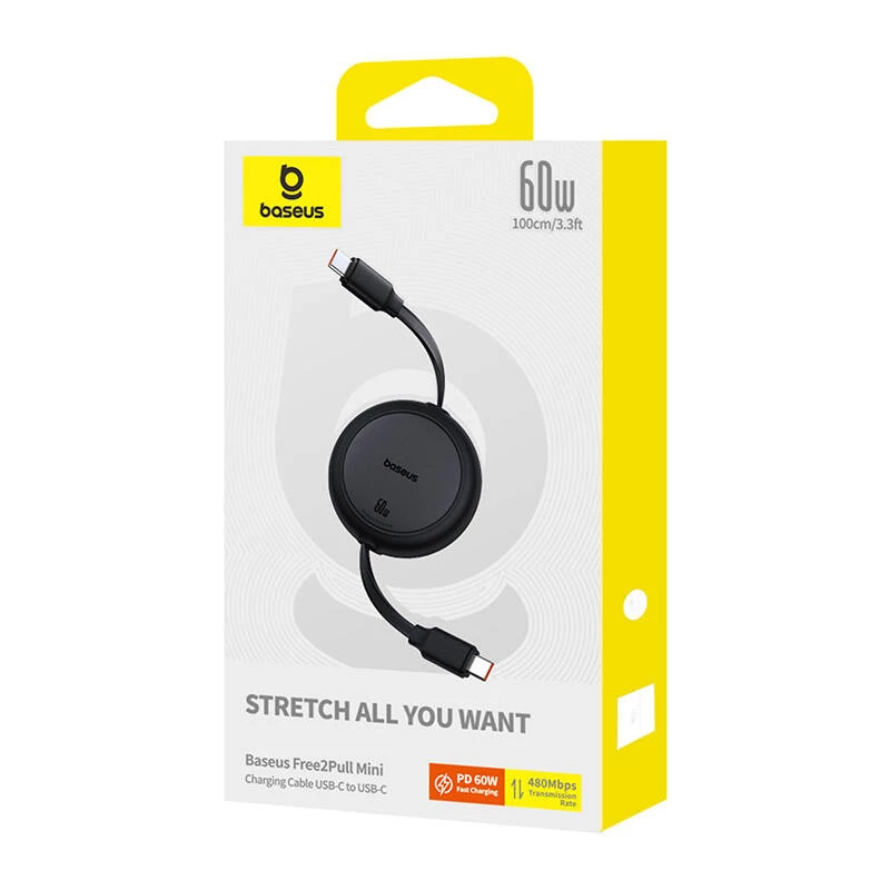Baseus Free2Pull Mini cavo USB-C a USB-C, 60 W, 1 m, (nero)