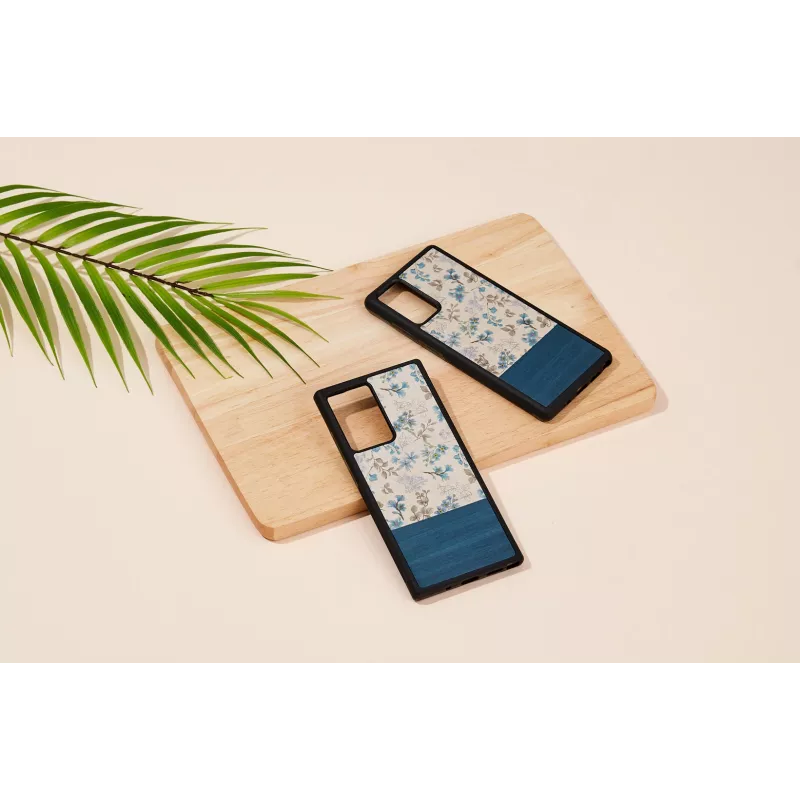 Custodia per cellulare Man and Wood Galaxy Note 20 — fiore blu su nero