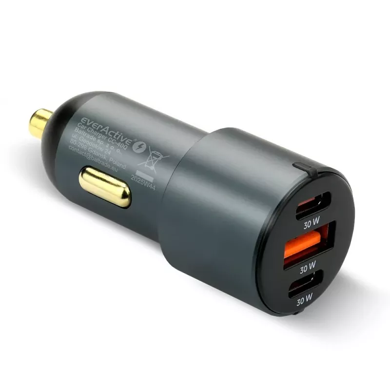 Caricabatterie da auto everActive CC-40Q QC3.0 60W, adattatore auto USB per ricaricare dispositivi mobili