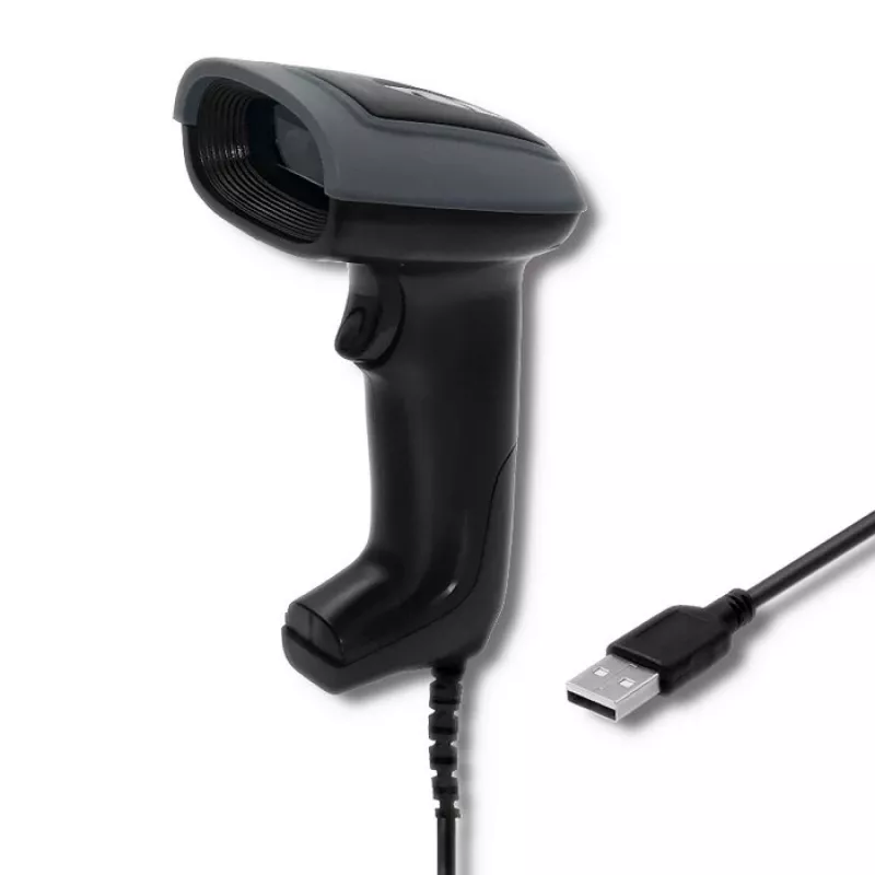 Lettore di codici a barre portatile QOLTEC 50863 — scanner 1D/2D, USB con cavo, sensore LED, nero, 5V, cavo 1,8 m