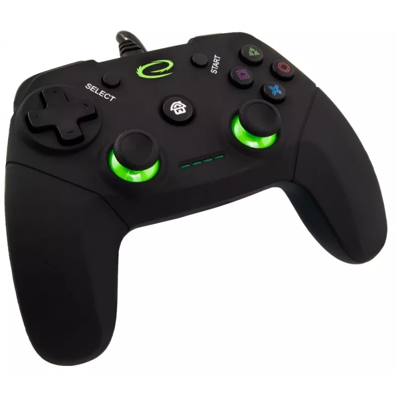 Esperanza EGG110K Vanquisher gamepad USB cablato per PC/PS3, con vibrazione, 12 pulsanti, 2 stick analogici, nero/verde