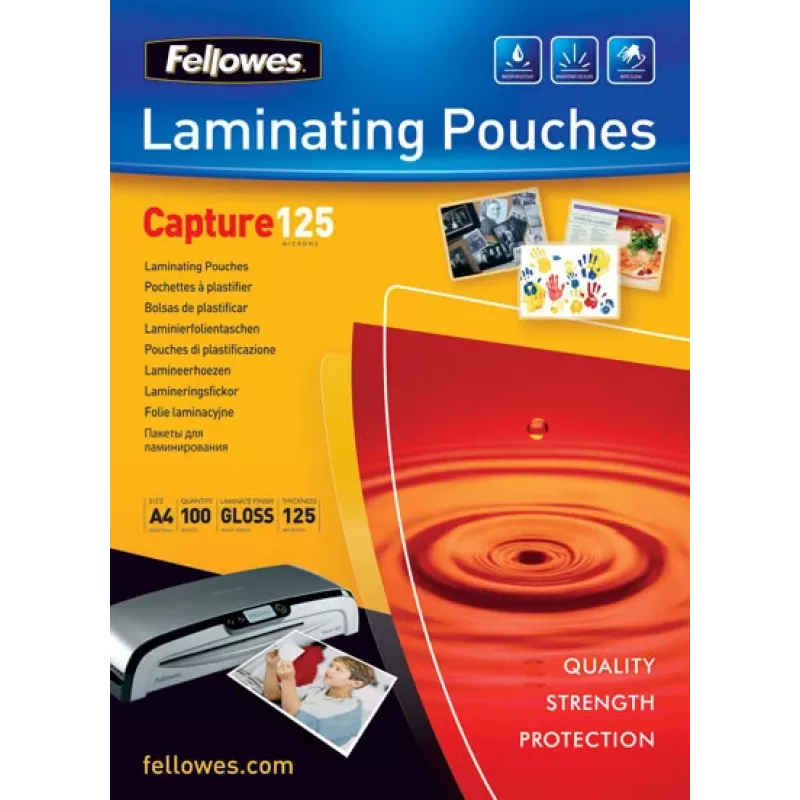 Fellowes Capture pouch per plastificazione 125 micron, lucide, 83 x 113 mm, 100 pz