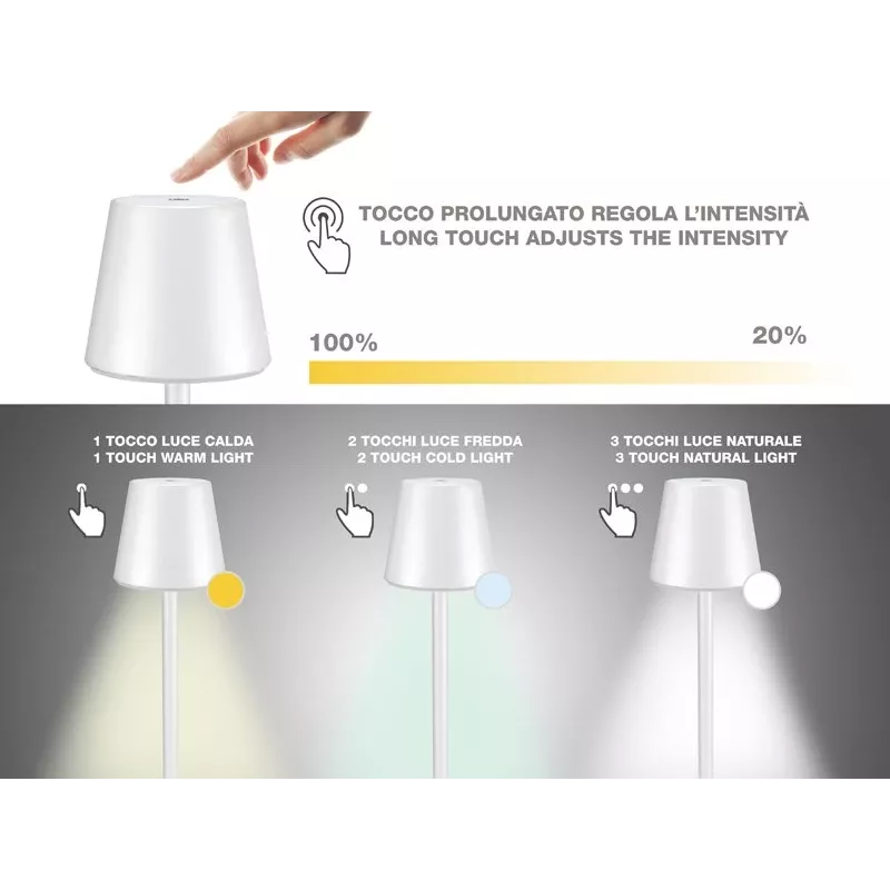 Lampada da tavolo ricaricabile Beper P201UTP102, interruttore touch, 2 W