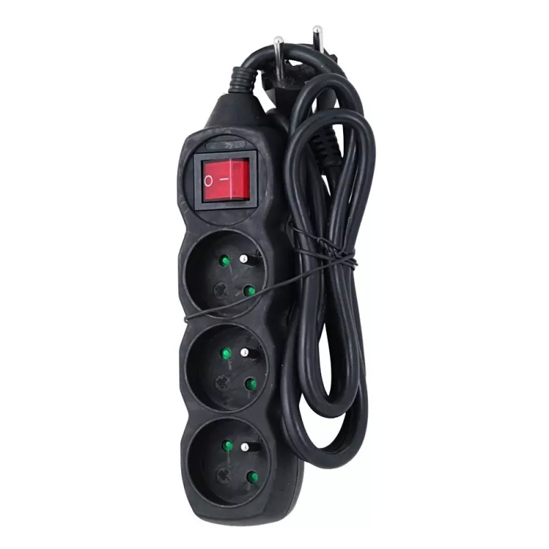 Prolunga elettrica ESPERANZA ELK210K — cavo 1,5 m, 3 prese AC tipo E, spina angolare, interno, nero