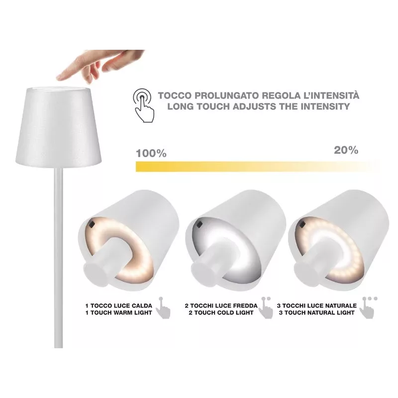 Beper P201UTP112 lampada da tavolo ricaricabile, controllo touch, 2 W, 2000 mAh, bianca