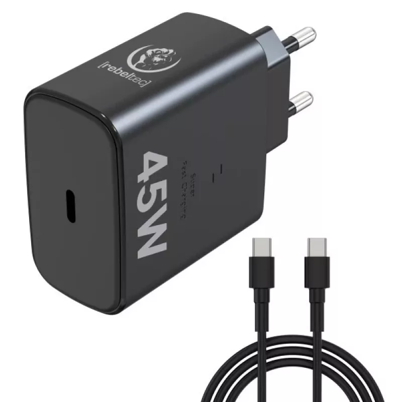 Caricabatterie rapido Rebeltec USB-C RBLAKT00026 45W per notebook e telefoni