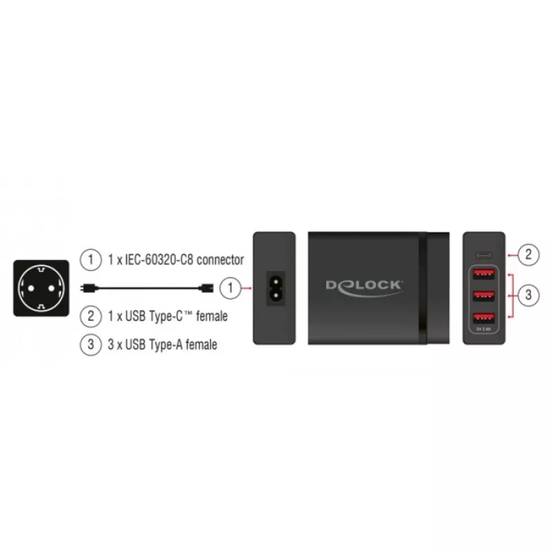 DeLOCK caricabatterie da parete USB 63974 universale nero AC interno