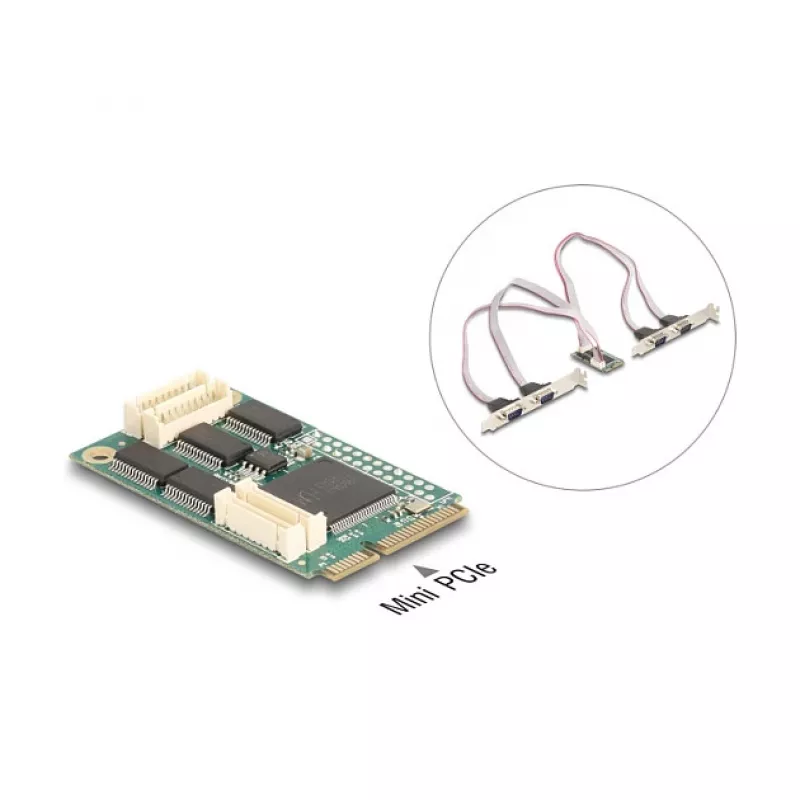Scheda di interfaccia RS-232 interna DELOCK 95278 — host Mini PCI Express, 4× uscite RS-232, FIFO 256 B, 30×51×10 mm