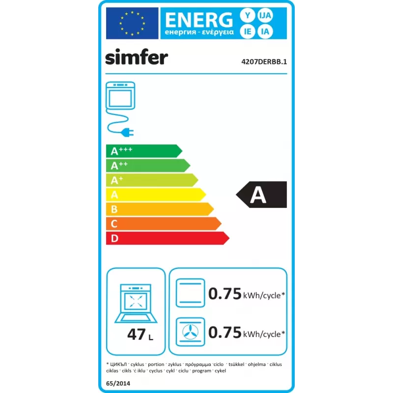 Forno da incasso SIMFER 4207DERBB.1 — 47 L, multifunzione, controllo manuale, 45 cm, bianco