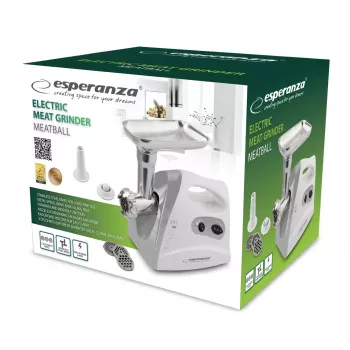 Tritacarne elettrico ESPERANZA EKM012E 600 W, grigio, 2,6 kg, marcia indietro, cornetto per salsicce, preparatore kebbe