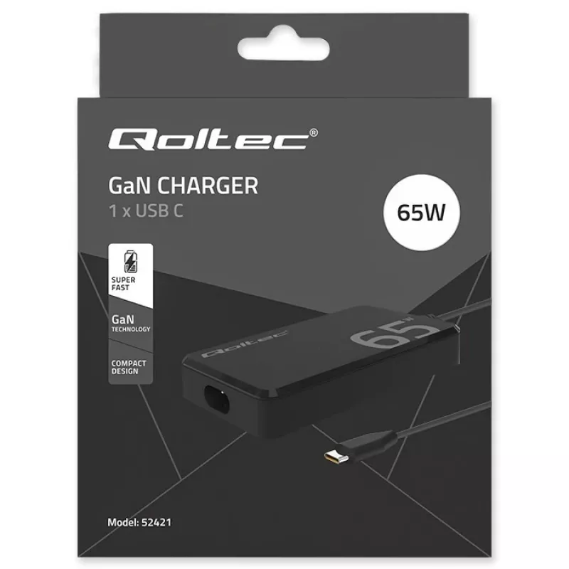 Caricabatterie QOLTEC 65W GaN Super Fast sottile PD 5-20V 3,25A USB-C
