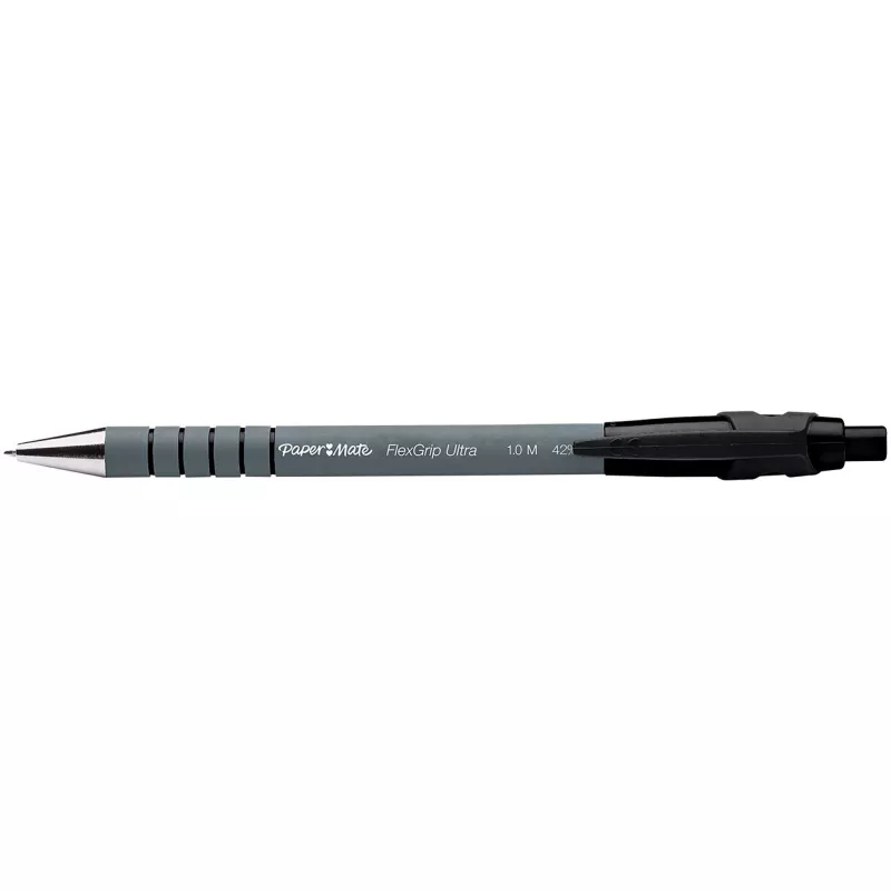 Paper Mate Flexgrip Ultra - clip - penna a sfera retrattile con clip - nero - 12 pezzi - media
