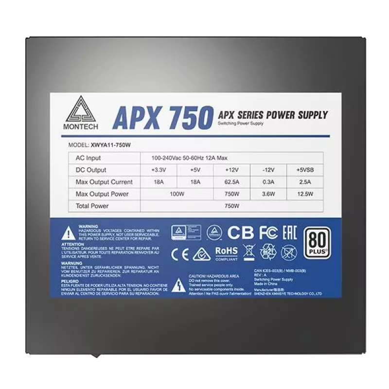 Montech APX750 alimentatore 750 W 20+4 pin ATX ATX nero