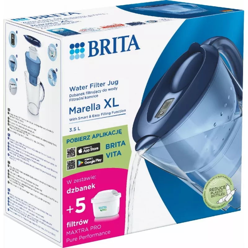 Caraffa filtrante BRITA Marella XL con 5 cartucce MAXTRA PRO, blu