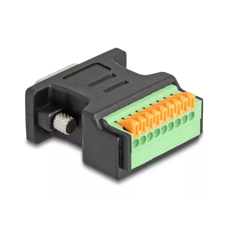 Adattatore DeLOCK D-Sub 9 maschio su morsettiera con pulsante