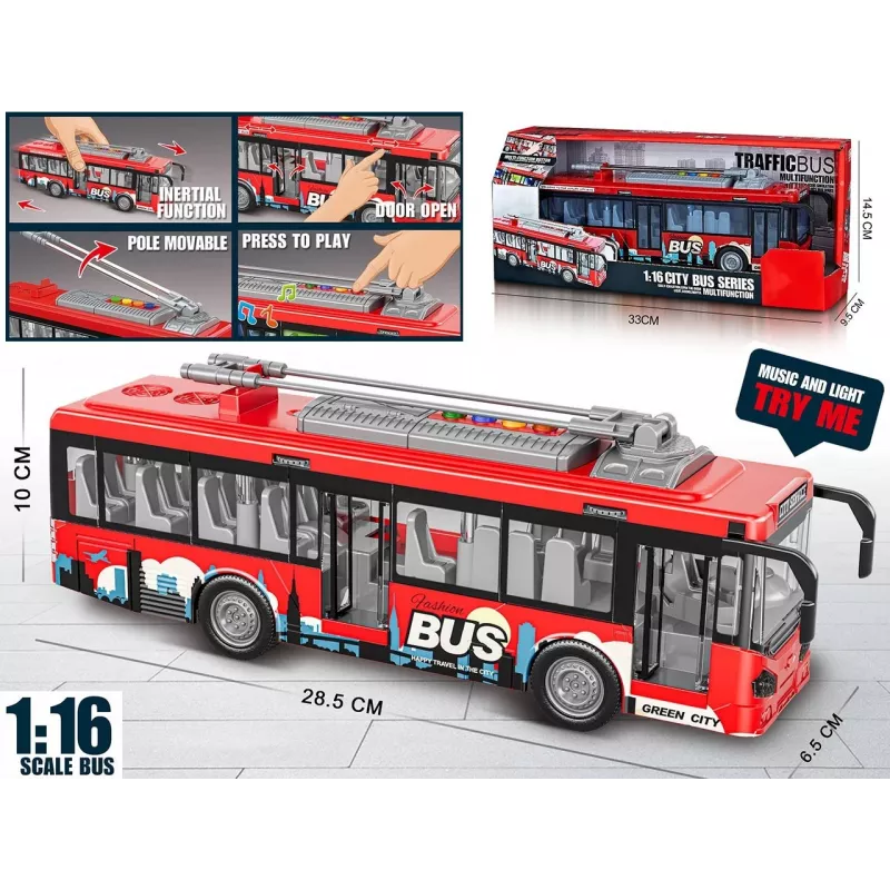 Autobus giocattolo con luci, suoni e porta apribile Madej modello 012865