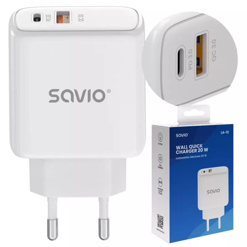 Caricabatterie per dispositivi mobili Savio LA-12 universale bianco AC ricarica rapida indoor