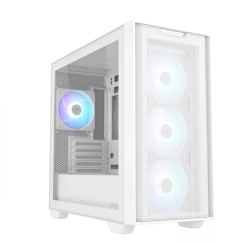 Case PC ASUS A21 PLUS Micro ATX bianco — supporta Micro ATX/Mini-ITX, 3 ventole frontali da 120 mm, 1 ventola posteriore da 120 mm, radiatore frontale da 360 mm, GPU fino a 380 mm