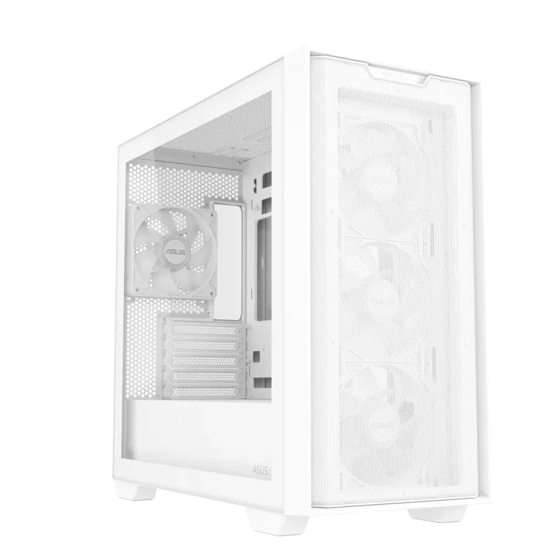 Case PC ASUS A21 PLUS Micro ATX bianco — supporta Micro ATX/Mini-ITX, 3 ventole frontali da 120 mm, 1 ventola posteriore da 120 mm, radiatore frontale da 360 mm, GPU fino a 380 mm