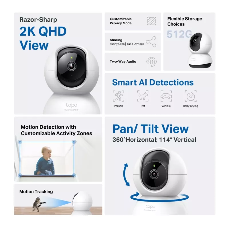 TP-Link Tapo telecamera Wi-Fi pan/tilt AI per la sicurezza domestica