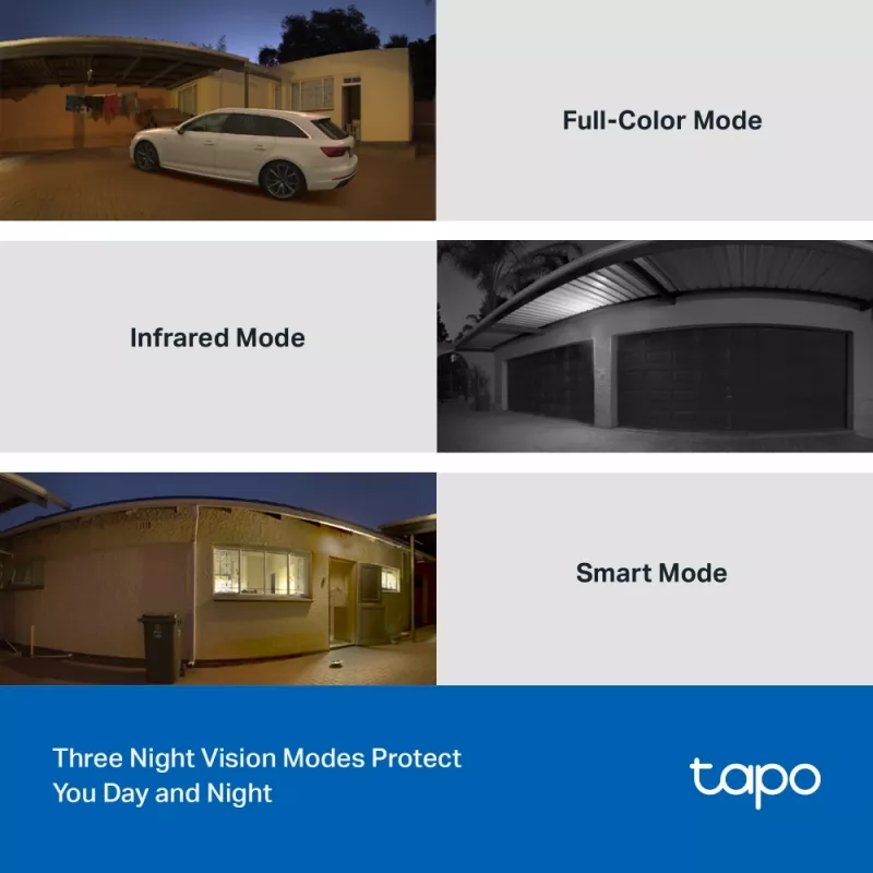 TP-Link Tapo telecamera Wi-Fi di sicurezza pan/tilt per esterni, telecamera di sicurezza IP, interni ed esterni, wireless, CE, FCC, RoHS, RCM, montaggio a soffitto, bianco, nero