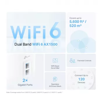 TP-Link AX1500 Whole Home Mesh Wi-Fi 6 System, bianco, interno, mesh router, 190 m², dual band (2,4 GHz / 5 GHz), Wi-Fi 6 (802.11ax)