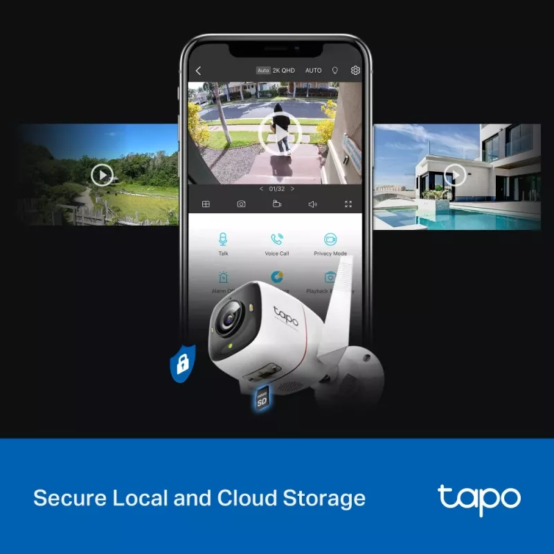TP-Link Tapo Telecamera di sicurezza Wi-Fi da esterno, telecamera di sicurezza IP, interno e esterno, wireless, CE, FCC, RoHS, RCM, parete, bianco