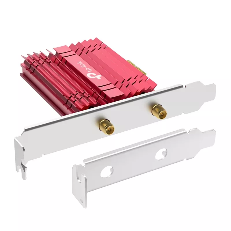 TP-Link AXE5400 Adattatore PCIe Wi-Fi 6E Bluetooth 5.2, interno, wireless, PCI Express, WLAN / Bluetooth, 5400 Mbit/s, nero, rosso