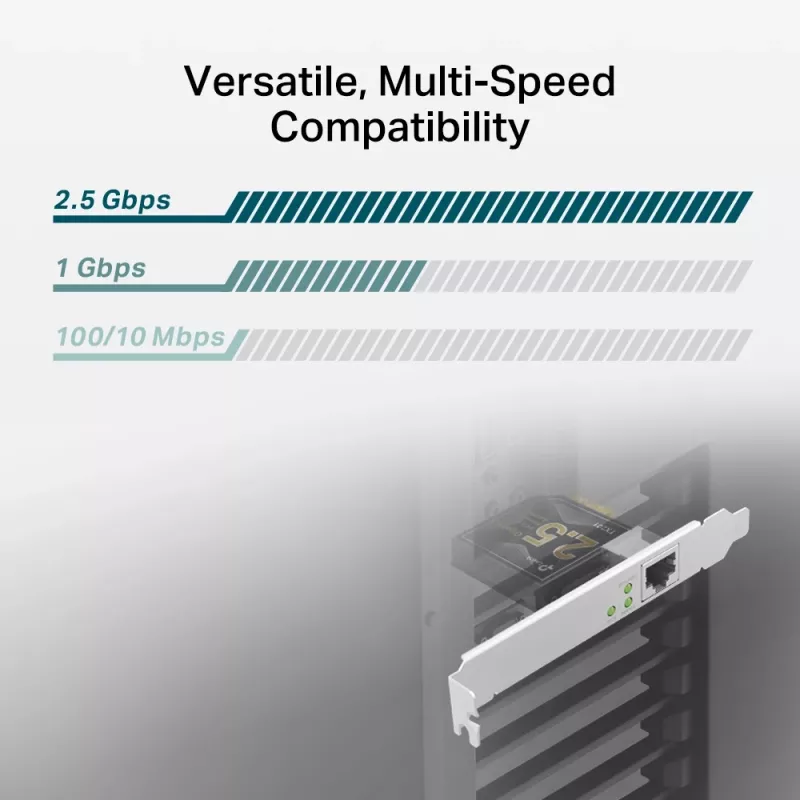 Adattatore di rete TP-Link 2.5 Gigabit PCIe, interno, cablato, PCI Express, Ethernet, 2500 Mbit/s, nero, grigio