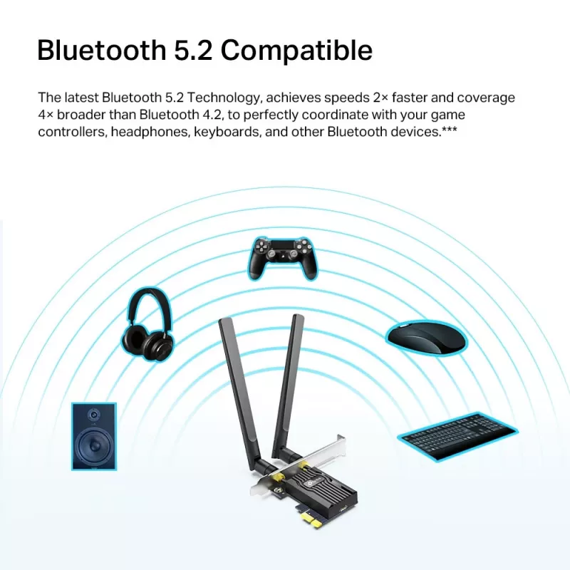 Adattatore PCIe TP-Link AX1800 Wi-Fi 6 Bluetooth 5.2, interno, wireless, PCI Express, WLAN / Bluetooth, 1800 Mbit/s, nero