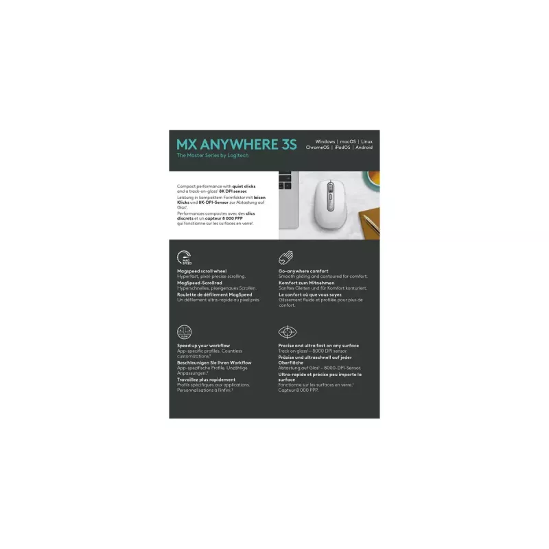 Mouse Logitech MX Anywhere 3S RF Wireless + Bluetooth