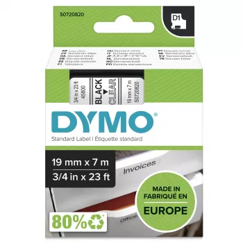 Etichette autentiche DYMO D1 | Stampa nera su pellicola trasparente | 19 mm x 7 m | Etichette autoadesive per etichettatrici LabelManager | Prodotte in Europa