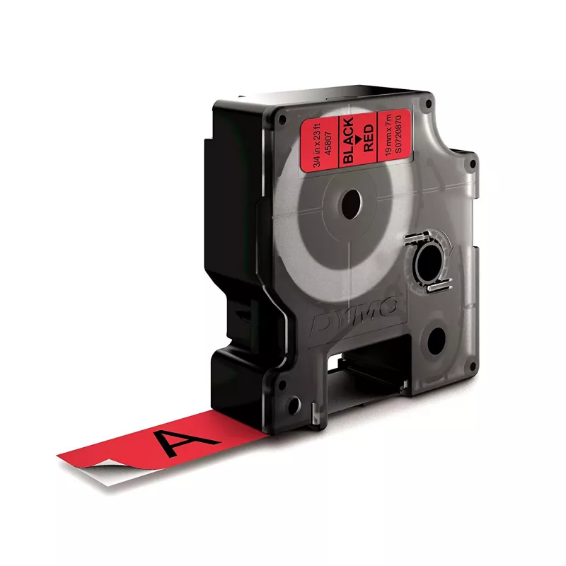 DYMO Authentic Etichette D1 | Stampa nera su nastro rosso | 19 mm x 7 m | Etichette autoadesive per etichettatrici LabelManager | Prodotte in Europa