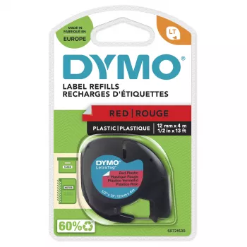 DYMO Etichette LetraTag in plastica | rotolo 12 mm x 4 m | Stampa nera su etichette rosse | Etichette multiuso autoadesive per etichettatrici LetraTag