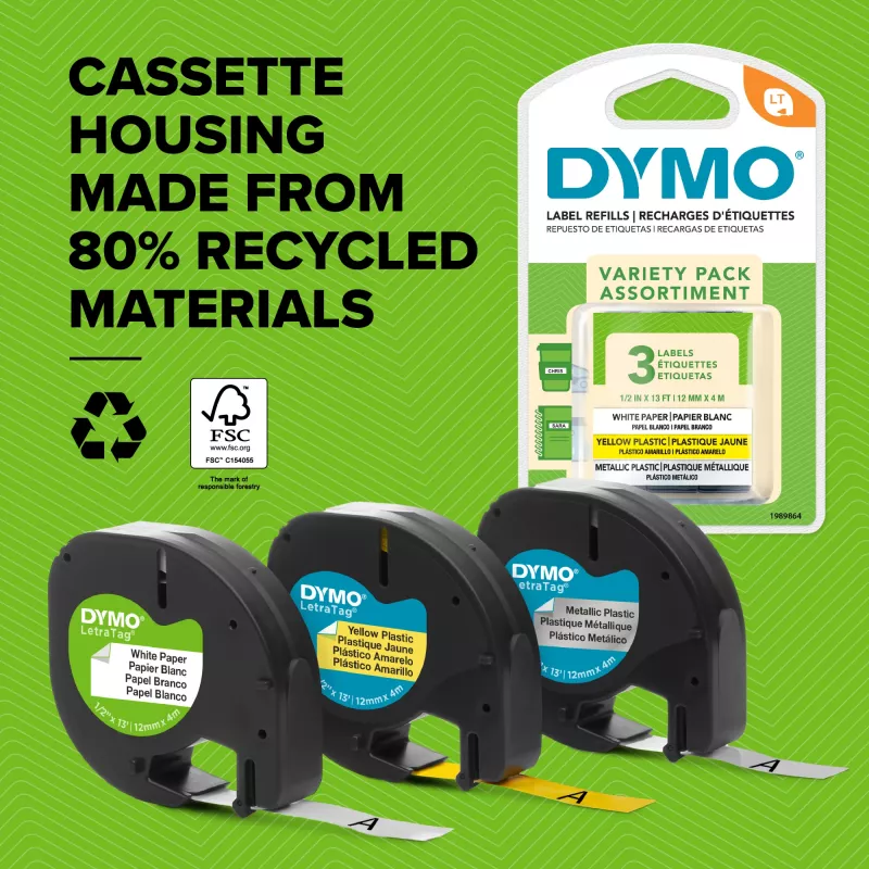 DYMO LetraTag Etichette metallizzate | Original | Nero su argento metallizzato | 12 mm x 4 m | Etichette multiuso autoadesive per etichettatrici LetraTag