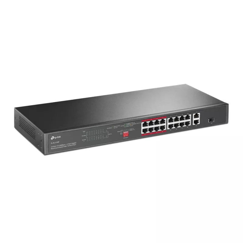 Switch PoE rackmount TP-Link 16 porte 10/100 Mbps + 2 porte Gigabit con 16 porte PoE+