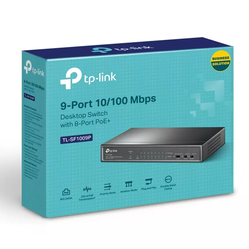 Switch desktop TP-Link 9 porte 10/100Mbps con 8 porte PoE+