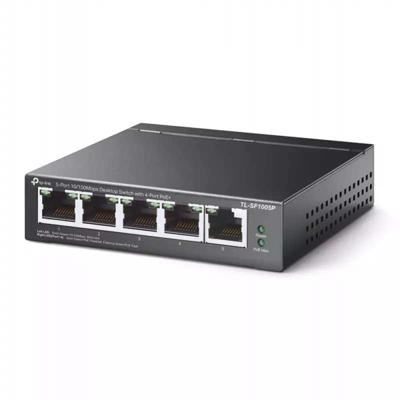 Switch PoE desktop TP-Link 5 porte 10/100Mbps con 4 porte, non gestito, Fast Ethernet (10/100), full duplex, Power over Ethernet (PoE)