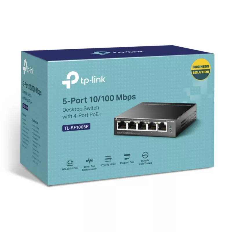 Switch PoE desktop TP-Link 5 porte 10/100Mbps con 4 porte, non gestito, Fast Ethernet (10/100), full duplex, Power over Ethernet (PoE)