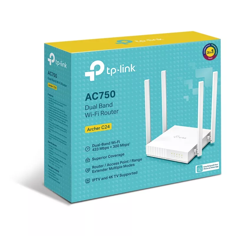 Router WLAN TP-Link ARCHER C24 Fast Ethernet dual band (2,4 GHz / 5 GHz) bianco
