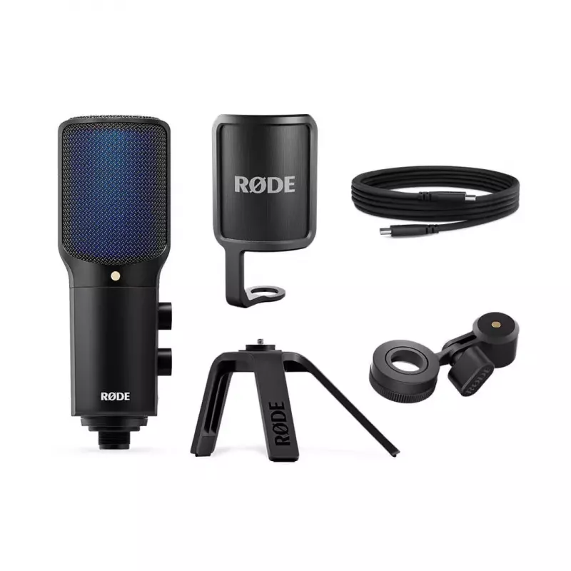 Microfono a condensatore USB per PC RØDE NT-USB+ — cardioide, 24 Bit/48 kHz, 20–20000 Hz, uscita cuffie 3,5 mm, USB-C, nero
