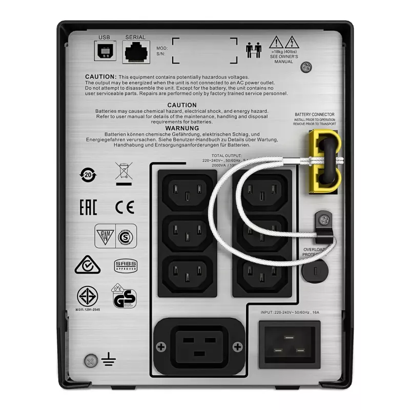 APC Smart-UPS C, Line Interactive, 2000VA, Tower, 230V, 6x uscite IEC C13+1x IEC C19, comunicazione USB e seriale, AVR, LCD grafico
