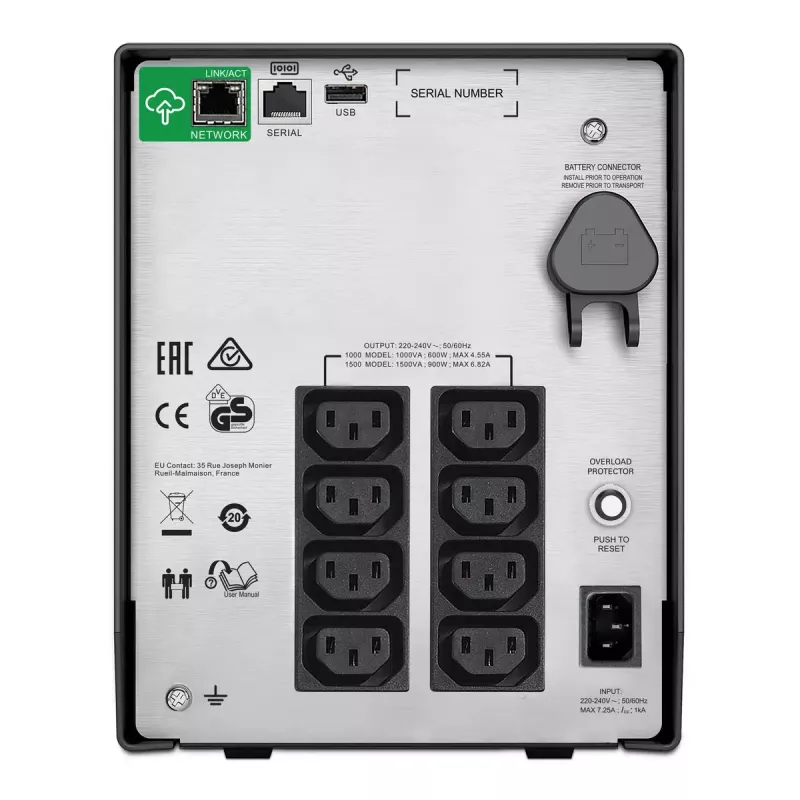 APC Smart-UPS C, Line Interactive, 1000VA, Tower, 230V, 8x prese IEC C13, porta SmartConnect, comunicazione USB e seriale, AVR, LCD grafico