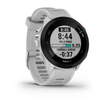 Smartwatch GARMIN Forerunner 55 — 42 mm orologio sportivo rotondo, GPS/GLONASS/Galileo, 14 giorni di batteria, 5 ATM, cinturino in silicone bianco