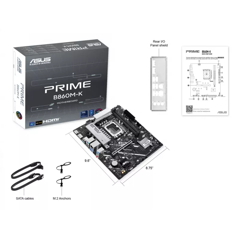 Scheda madre ASUS PRIME B860M-K — Intel B860, LGA 1851, micro ATX, DDR5, 2x M.2, 2 DIMM, LAN 2.5Gb