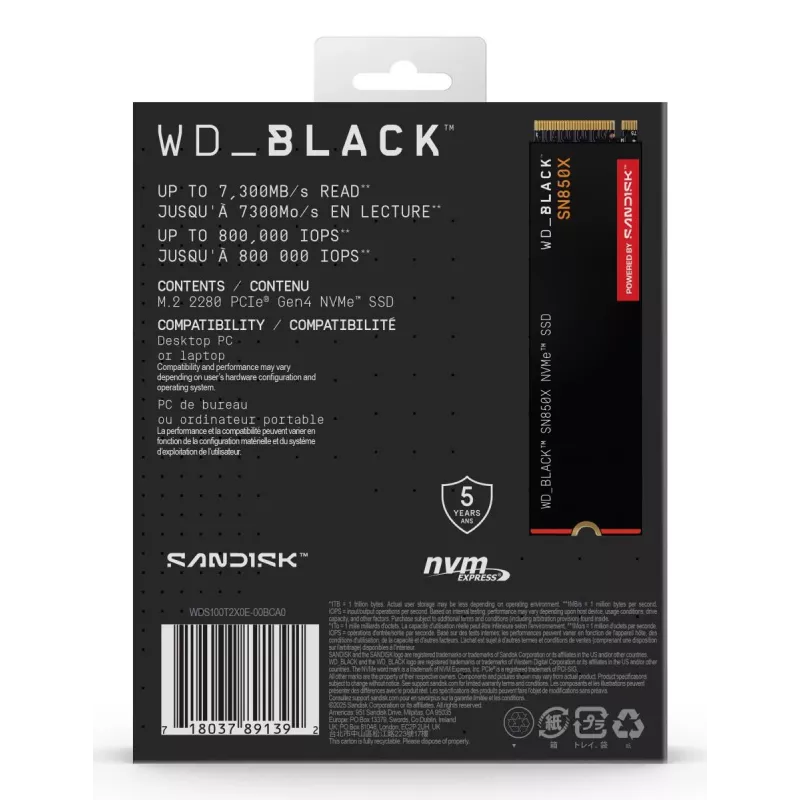 SSD WESTERN DIGITAL - WD_BLACK SN850X - 1TB - Pci-e Gen4 x4 - M.2 2280