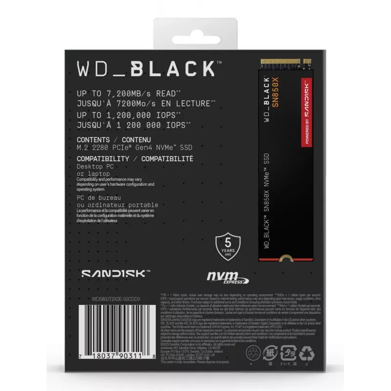 SSD WESTERN DIGITAL - WD_BLACK SN850X - 8TB - Pci-e Gen4 x4 - M.2 2280