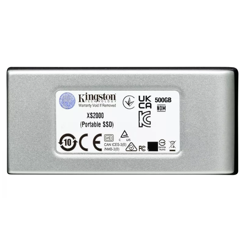 Kingston Technology 2000G SSD portatile XS2000, 2 TB, USB Type-C, 3.2 Gen 2 (3.1 Gen 2), 2000 MB/s, nero, argento