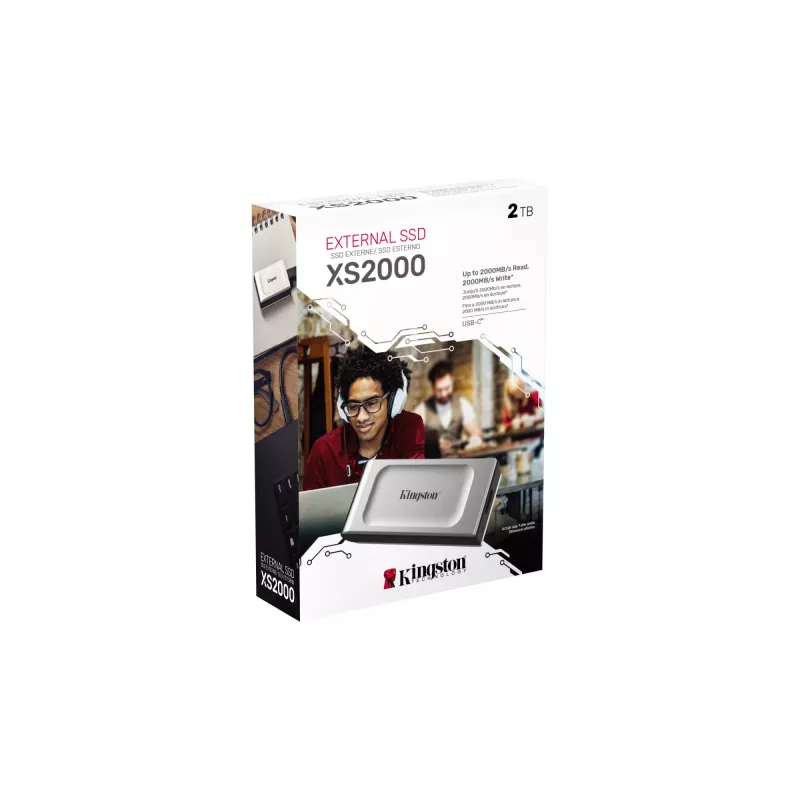 Kingston Technology 2000G SSD portatile XS2000, 2 TB, USB Type-C, 3.2 Gen 2 (3.1 Gen 2), 2000 MB/s, nero, argento