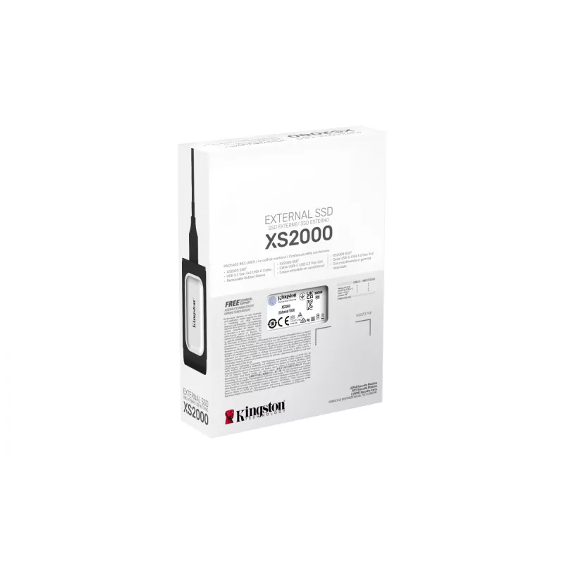 Kingston Technology 500G SSD portatile XS2000, 500 GB, USB Type-C, 3.2 Gen 2 (3.1 Gen 2), 2000 MB/s, nero, argento